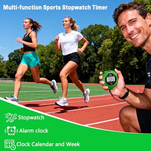 Image of Sports Stopwatch Timer, Single Lap Split Digital Stop Watch for Sports Kids Coaches Swimming Running, Green