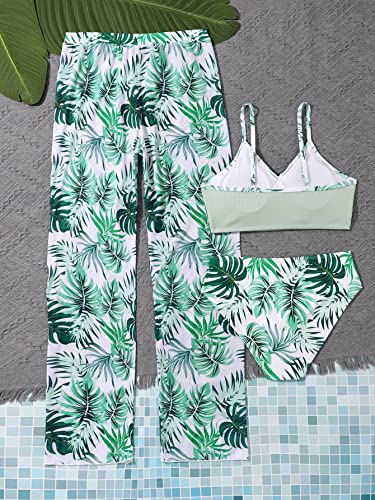SHENHE Girl's 3 Pieces Bikini Bathing Suit Tropical Print High Waist Swimsuit Cover Up Sets2