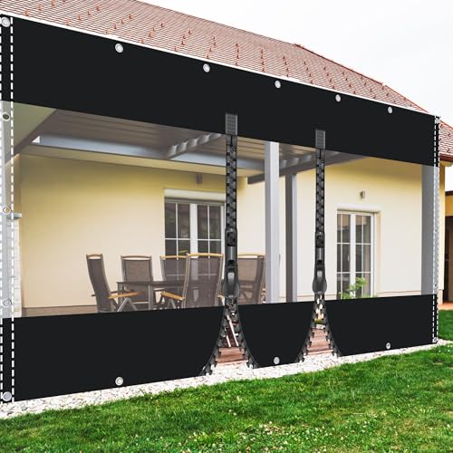 Telone impermeabile trasparente 2,2 x 1,8 m con occhielli e cerniera, copertura in PVC nero da 0,5 mm per padiglioni, balconi, giardini, serre, tetti per animali domestici.