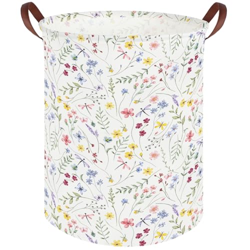 Image of Flower Laundry Hamper,Nursery Hampers,Waterproof folding Boho Flower Plants Kid Laundry Hamper with Handle,Clothes Organizer Basket,Gift Baskets,Room Decor(Butterfly flowers)