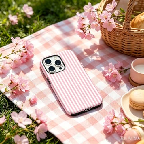 Image of for iPhone 15 Case Cute Phone Case,Compatible with MagSafe,Dual Layer Shockproof Protective Phone Cover,Hard Shell + Silicone Cover,Fashion Design for Women Girls,Striped Pink
