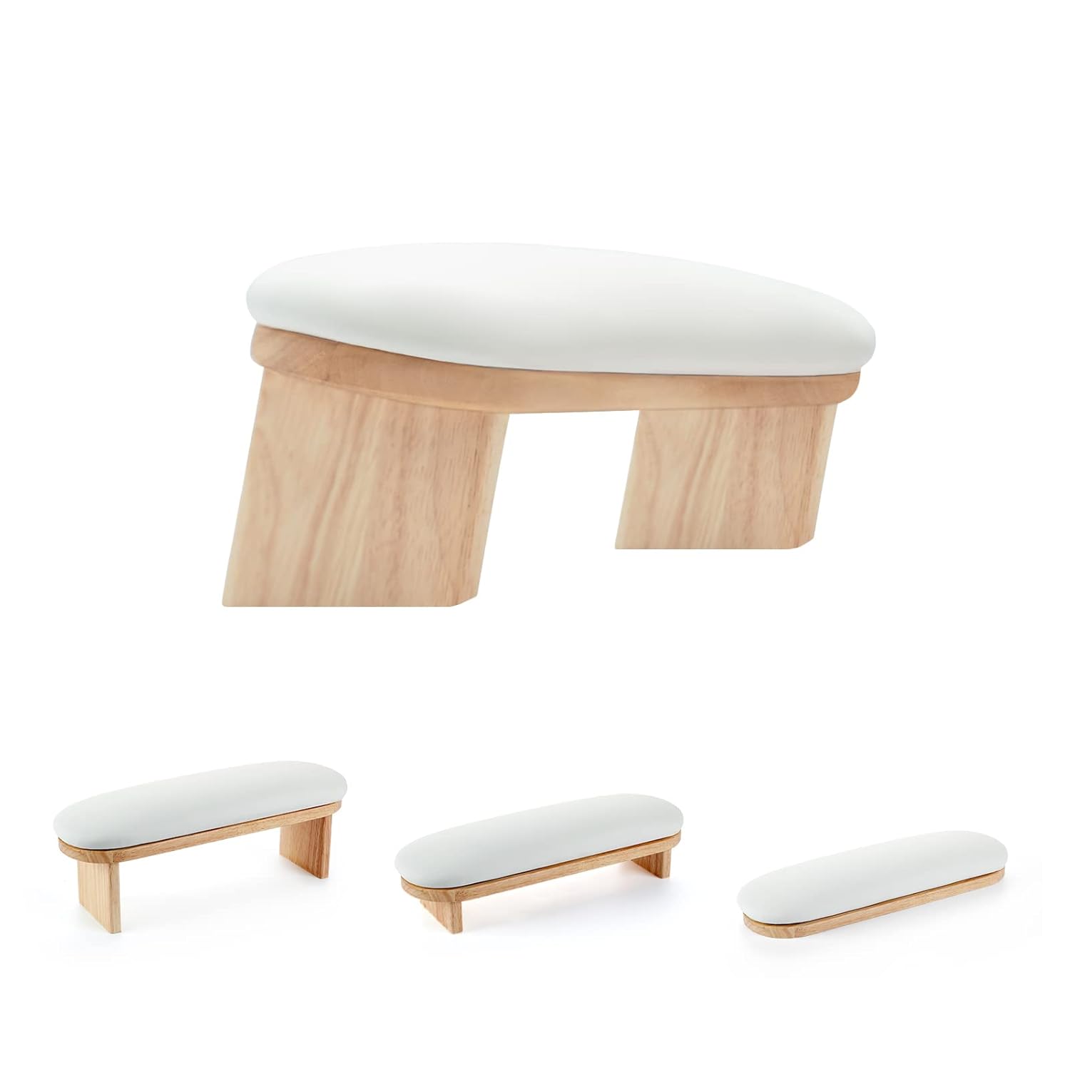 Nail Arm Rest, Professional Adjustable Height Nail Arm Rest Solid Wood with PU Leather Soft High-Density Sponge, Hand Rest for Nails off white1