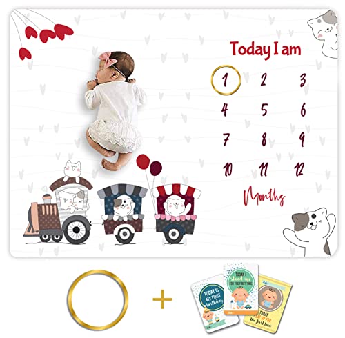 Novo Baby Milestone Blanket & Props for Baby's |1 to 12 Months Prop |Ac Room Blanket for Summer | Newborn Baby Blanket | Infants Winter Blanket | Baby