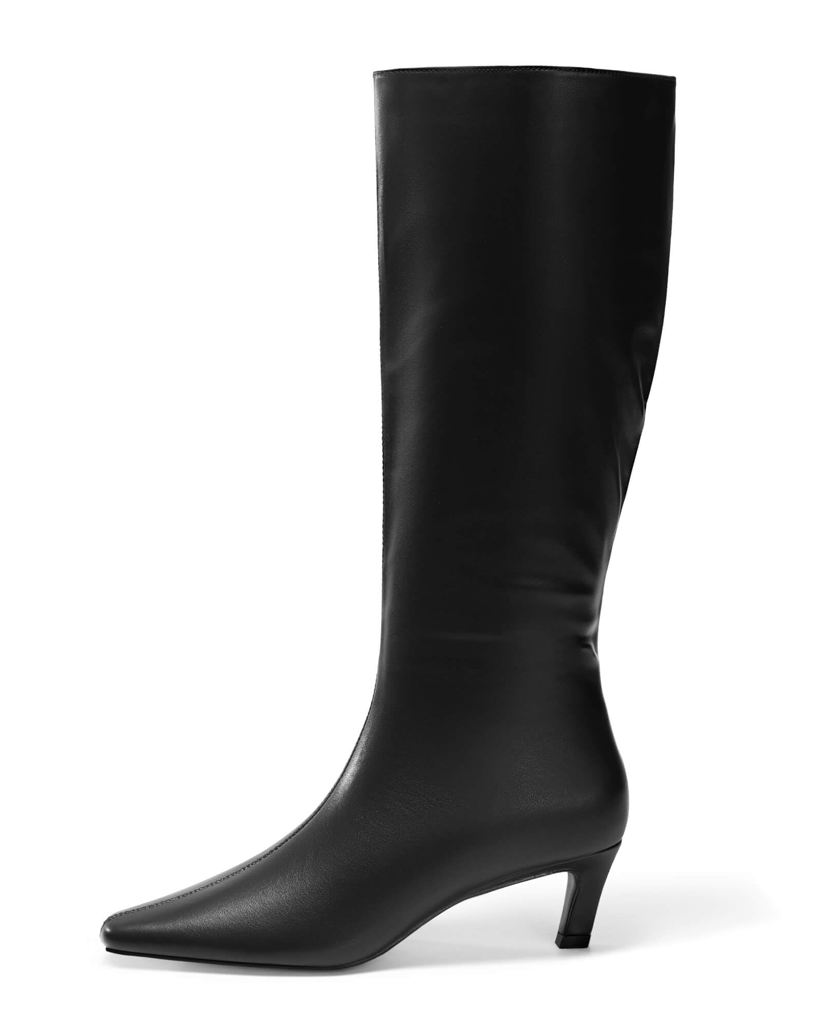 Coutgo Womens Knee High Boots Square Toe Kitten Heel Tall Boots Side Zipper Dressy Fall Shoes