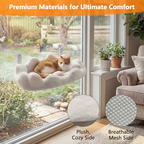 Homegroove Cat Window Perch, 24 x 12 Inch Foldable Cat Hammock for Window with 4-Sided Bolster & 4 Large Suction, Cloud Shape Cordless Window Bed for Indoor Cats (White, Large(24'' x 12'')) - Image 3