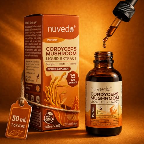 Nuvedo Perform | Cordyceps Mushroom Liquid Extract | 1.69 fl oz | Fruiting Body 1:5 Dual Extract | Alcohol Free Tincture | Herbal Adaptogenic Supplement | for Energy & Endurance Support