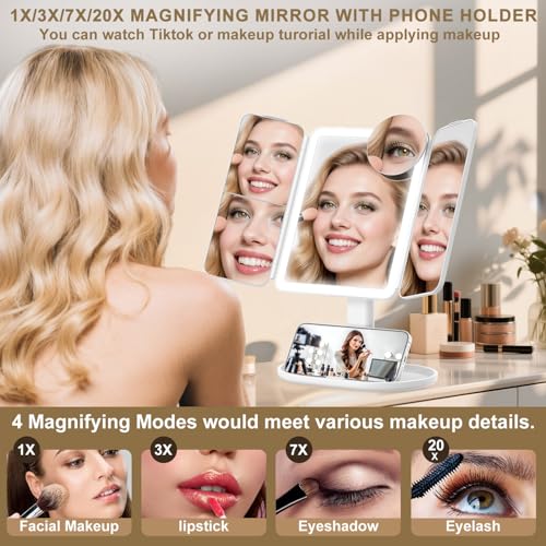 Espejo de maquillaje rectangular con luz y batería recargable miniatura 2