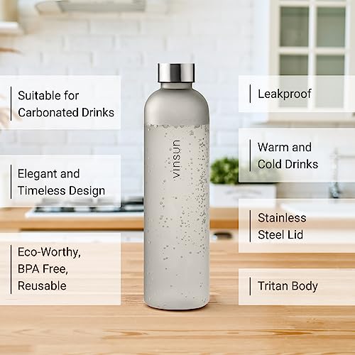 VINSUN Water Bottle 650ml Grey, Leak-proof Water Flask, BPA free, Eco-friendly, Tritan, Reusable Drinks Bottle for Sports Gym - Image 2