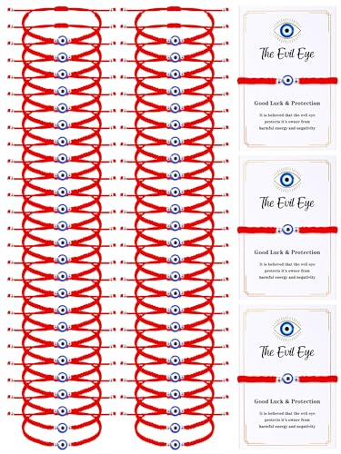 Sasylvia 100 Pcs Evil Eye Bracelets Gift Includes 50 Adjustable Evil Eye Protection Bracelets 50 Wishing Card