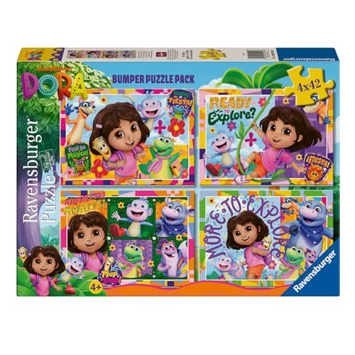 Ravensburger   Puzzles Dora Pack De 4 | Puzzle 4 Años O Más | Regalo Niño 4 Años O Más De 42 Piezas Cada Uno | Rompecabezas Niños De 36 X 26 Cm | Ravensburger Puzzle
