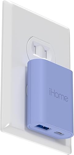 iHome Cargador USB C Cargador USB multipuerto AC Pro de 20 W (1 puerto USB-C, 1 puerto USB-A), bloque de cargador USB C plano, adaptador de enchufe