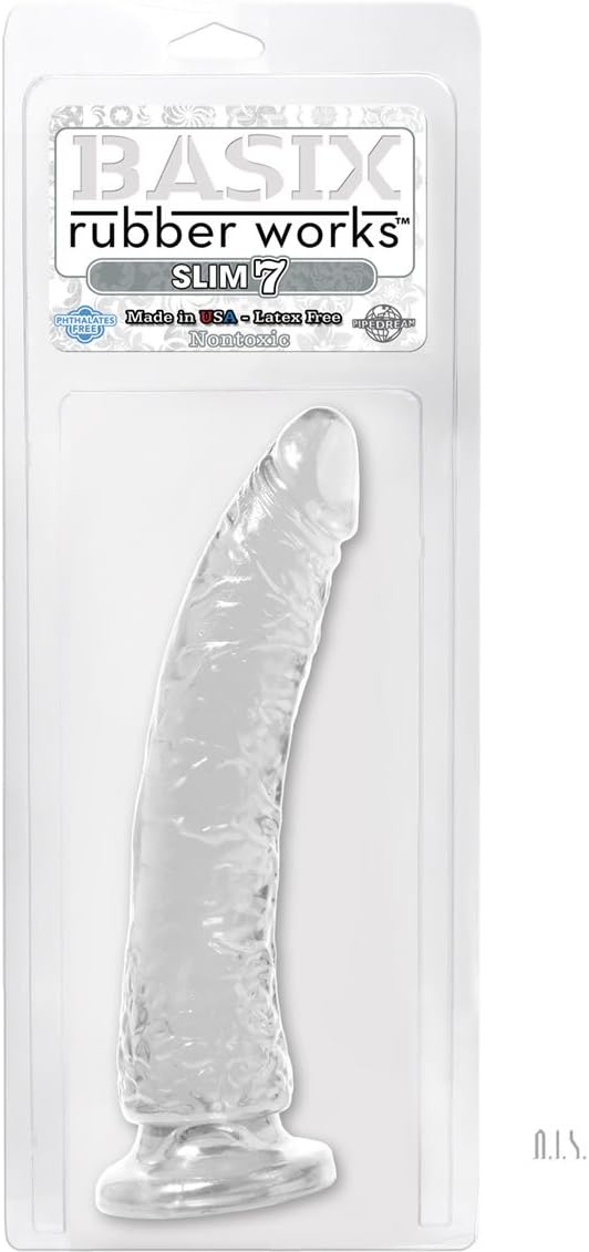 Basix Rubber Works 7 Inch Slim Dong With Suction Cup, Clear