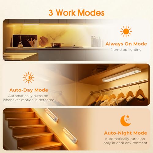 Under Cabinet Rechargeable Dimmable Lighting: 3 Color Temperature Motion Sensor Lights Indoor - Battery Operated Lights - Activated Closet Magnetic Wireless Led Light for Kitchen Home Bathroom Counter - Image 6