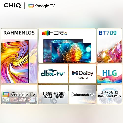 CHIQ TV L32H7G,32 Zoll Fernseher, Smart TV,Google TV, Google Assistent,HDR,Google Play, Chromecast eingebaut, Dolby Audio,Triple-Tuner(DVB-T2/S2/C), Bluetooth,WiFi/HDMI/USB/CI+ – Bild 3
