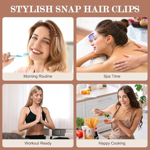 FLAREANN Light Brown Glossy Snap Hair Clips - 50 PCS 2 Inch Non-Slip Metal Hair Barrettes for Women - Natural Neutral Hair Accessories for Everyday Styling