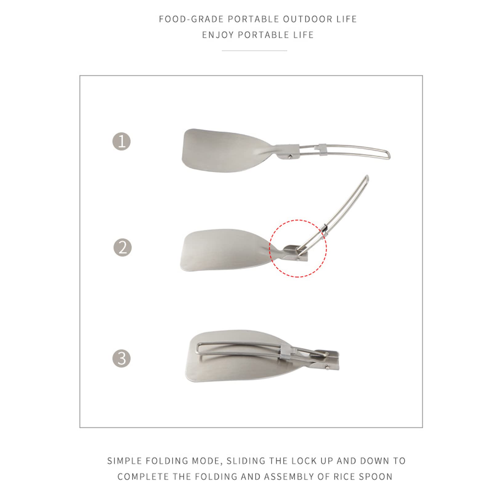 Spatule pliante, spatule de camping Ustensiles de cuisson en acier inoxydable faciles à transporter pour la cuisine en extérieur en voyage (Cuillère de riz)