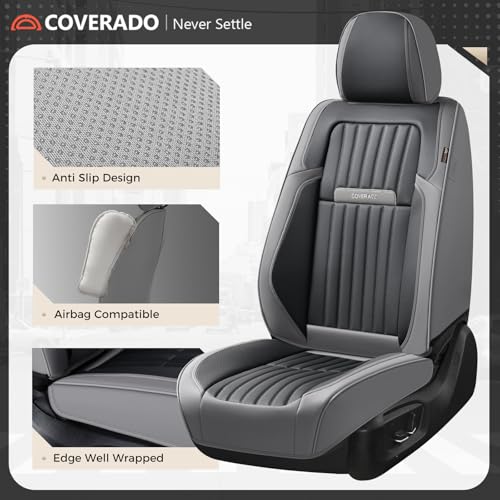 Image of Coverado Car Seat Covers Front Seats, Seat Covers for Cars, Car Seat Protector, 2-Pack Car Seat Cushion Nappa Leather, Waterproof Seat Covers Carseat Cover Universal Fit for Most Cars(Gray&Black)