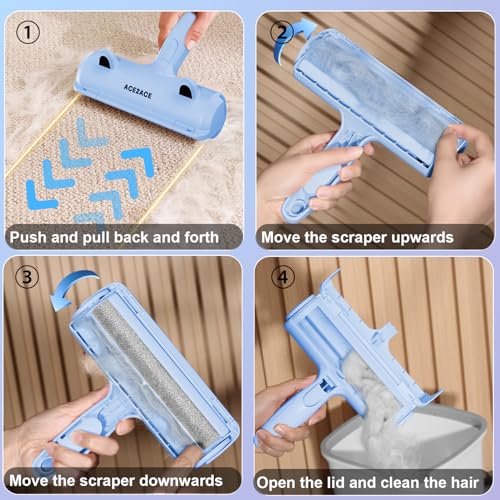 Image of ACE2ACE Pet Hair Remover Roller, Reusable Animal Hair Removal Brush for Dogs and Cats, Self Clean Pet Fur from Carpet, Furniture, Rugs, Laundry, Clothes and Bedding, Sofa, Azure