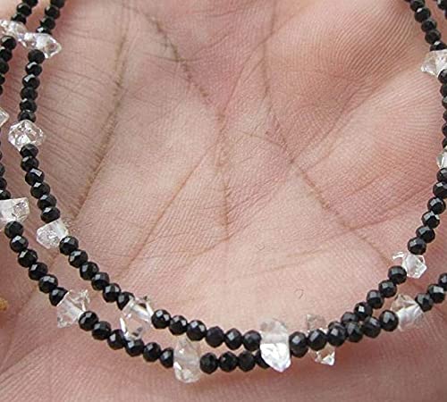 Herkimer Diamond Quartz, Black Spinel Double Strand Bracelet Natural Healing Power Gemstone Crystal Beads Unisex Adjustable Beaded Bracelets 7.5 inches3