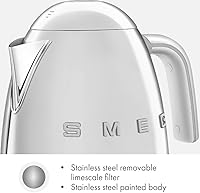 Vista 5 de SMEG 7-Cup Variable Temperature Electric Kettle - Retro Style Aesthetic with Advanced Technology - Stainless Steel, 1400W, 120V, 360° Swivel Base
