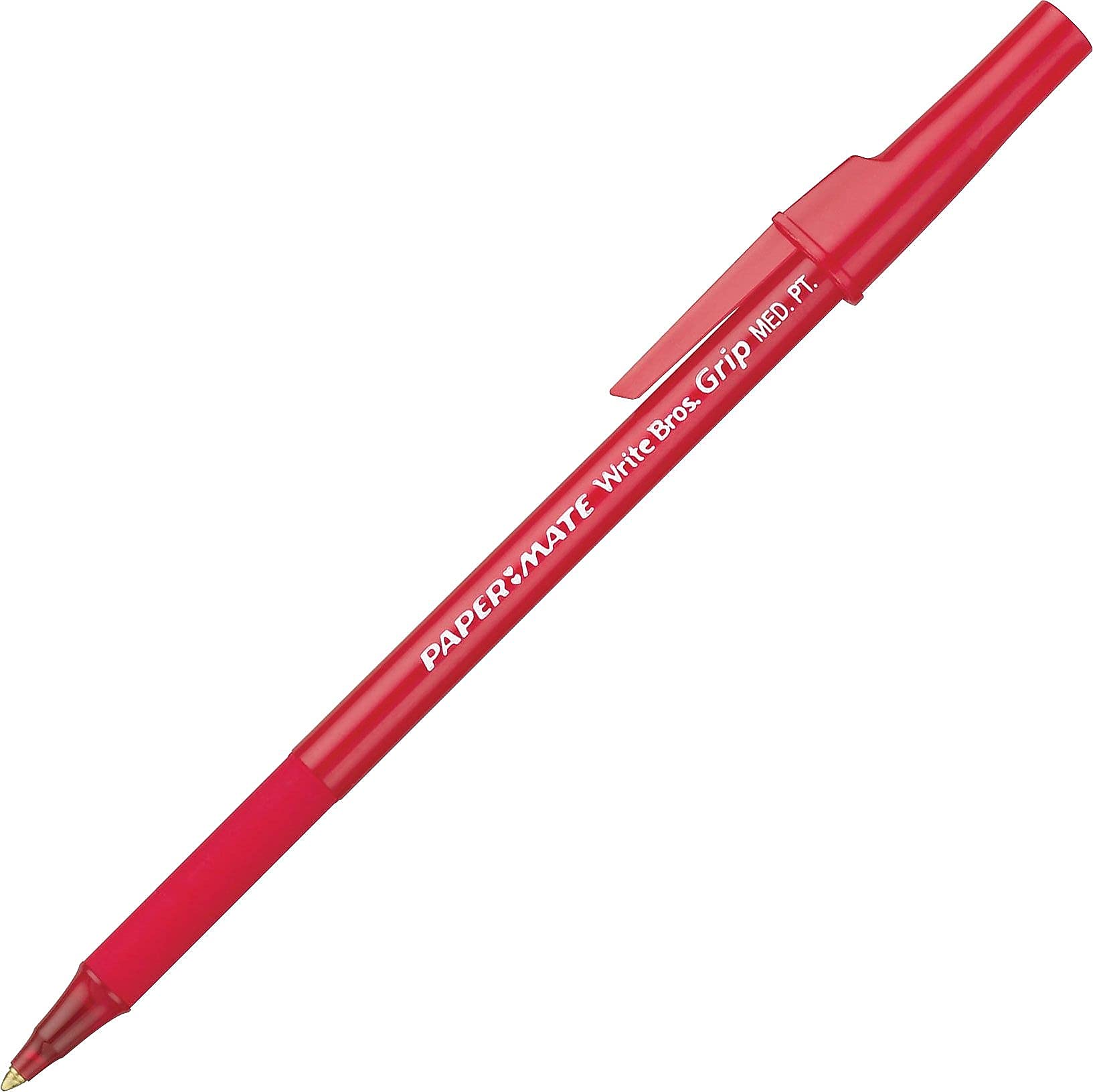 Paper Mate Write Bros. Grip Stick Medium Point Ballpoint Pen, 12 Red Ink Pens