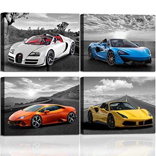 Car Wall Art Car Poster Framed Canvas Wall Art For Bedroom Living Room Boys Bedrooom Man Cave Room Decor Framed Canvas Print Black And White Car Art Farmhouse Decor Lamborghini Mclaren Posters 4 Pieces #TOP13