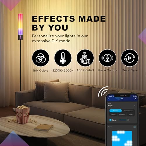 MILENTII RGB+CCT Smart Floor Lamp, 1000LM LED Modern Standing Lamp with App & Voice Control, Music Sync, Dimmable 2200K-6500K, 16 Million Colors, Alexa Compatible, 65" Tall Living Room Lamp by MILENTII - Used condition - Image 5