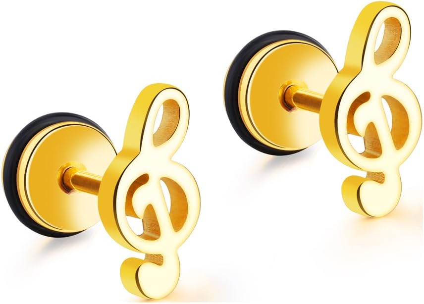 Xusamss Punk Piercing Music Earrings Stainless Steel Note Stud Earrings