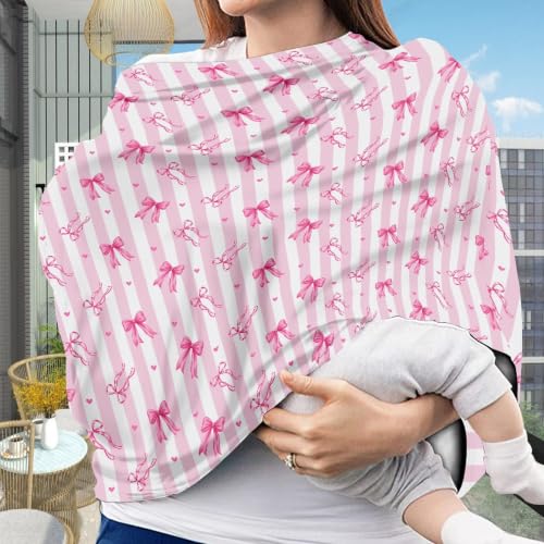 Image of Pink Bow Carseat Canopy Cover Baby Girl Boy, Machine Washable