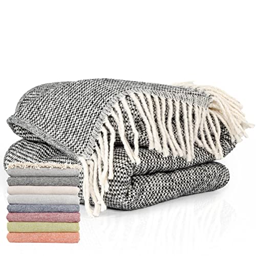 ANRO Tagesdecke Kuscheldecke Sofaüberwurf Couch Decke Sofadecke Wohnzimmerdecke Bettüberwurf mit Fransen Emma 130x160cm Schwarz