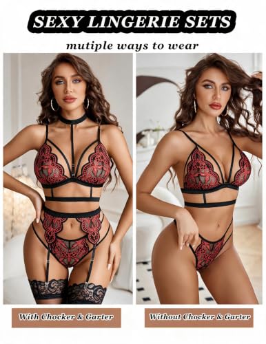 Image of Avidlove Lingerie Sets For Women Lace Bra And Panty With Garter & Choker