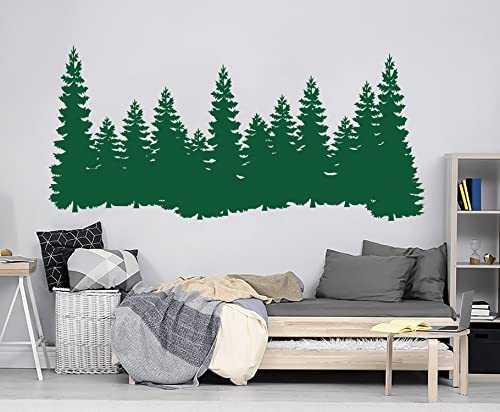 Pine Trees Wall Decal Forest Landscape Nature Vinyl Sticker Merry Christmas Decorations Decals Home Decor Bedroom Nursery Interior Nv129 (38" Wide X 18" Tall) #TOP1