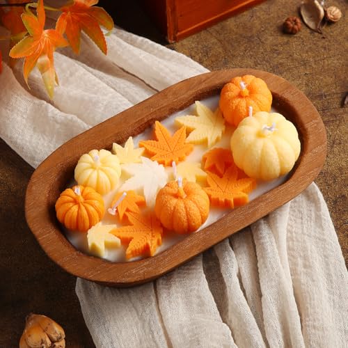 Siifert Wooden Dough Bowl Candle Pumpkin Candle 3...