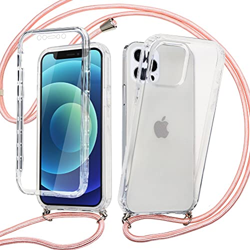ZhuoFan 360 Degrés Coque pour Samsung Galaxy A32 4G Cordon Transparente Silicone Full Body Antichoc Etui avec Cordon de Collier, Protecteur d'écran intégré Housse Mode Motif Necklace, Or Rose Cover