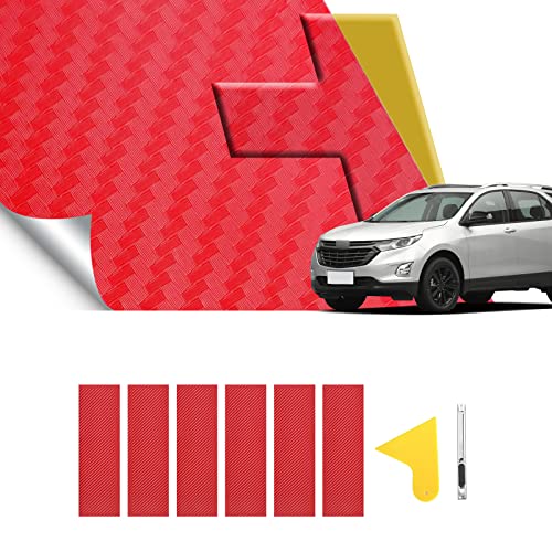 Image of Compatible with Carbon Fiber Vinyl Wrap 11.8 inch x 4 inch Chevy Bowtie Emblem Wrap Kit with Spatula and Cutter 6 Pcs Universal Red Logo Overlay