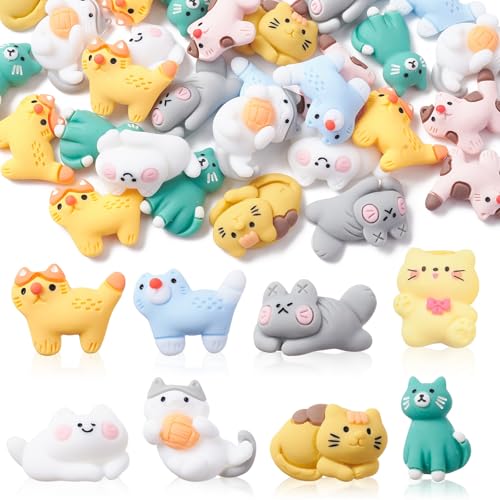 LiQunSweet 30 Pcs 8 Styles Opaque Cartoon Pet Cat Resin