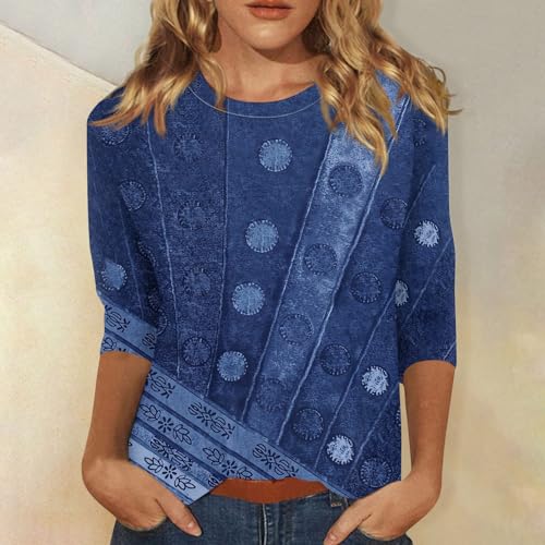 Women's Three Quarter Sleeve Tops Casual Round Neck T-Shirts Cute Trendy Printed Tunic Basic Tees Cruise Outfits2