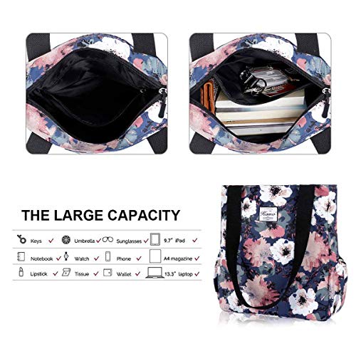 Image of KAMO Floral Tote Bag - Waterproof Lightweight Handbags Travel Shoulder Bag for Hiking Yoga Gym Swimming Travel Beach