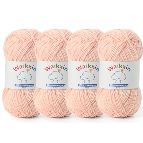 Image of Cotton Yarn for Crocheting - 524.9yds / 7.05oz Baby Yarn for Crocheting Soft - 100% Milk Cotton Yarn 5 Ply Crochet Amigurumi Yarn for Crafts&Puzzle /Socks /Hats(4 Light Pink)