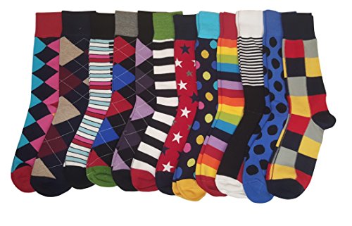 12 Pairs Pack Men's Premium Combed Cotton Fashion Funky Design Dress Socks 10-132