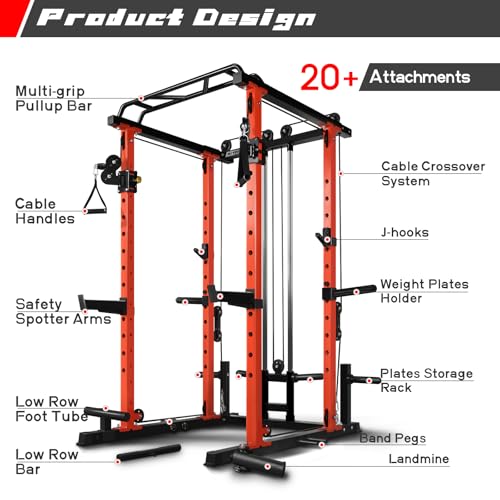 RitFit Multi-Function Squat Rack Power Cage PPC03 with Cable Crossover System, 1000LBS Capacity Power Rack and Packages with Optional Weight Bench, Barbell Weight Set, for Garage Workout & Home Gym - Image 5