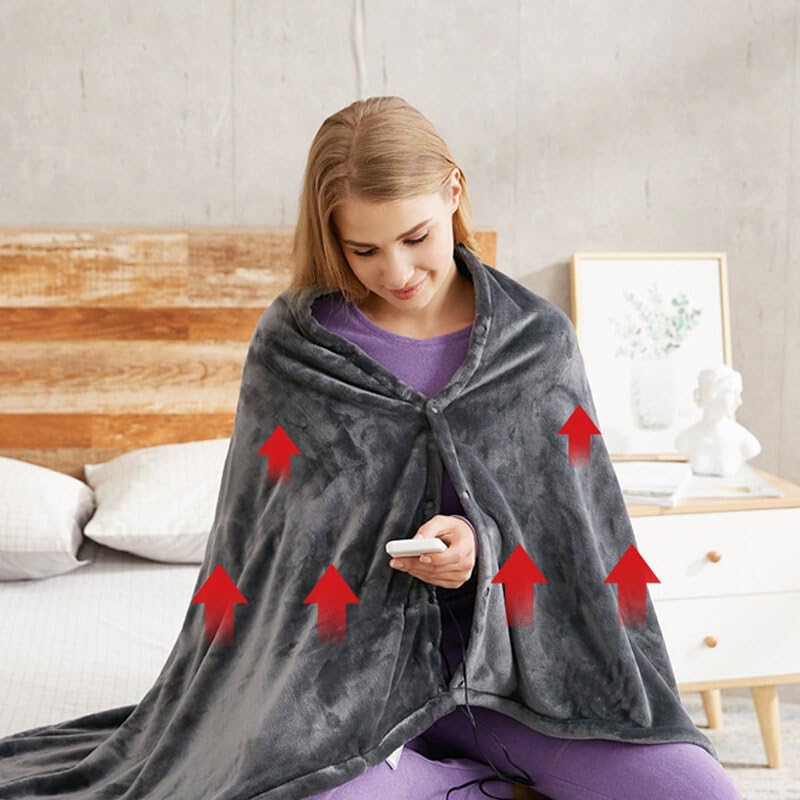 WnewTools Electric Heating Shawl Plush Blanket 3 Gears 8 Zone Heating USB Double-sided Coral Fleece Winter Warm Blanket for Home Office