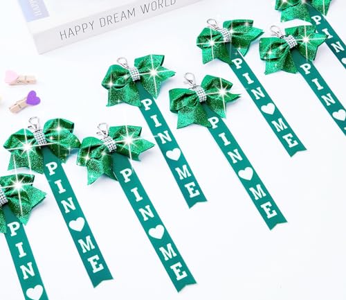 Image of Cheer Pin Me Ribbon Cheerleader Pin Me Bow Cheer Bow Keychain with Rhinestones Cheerleading Sports Accessory Gift