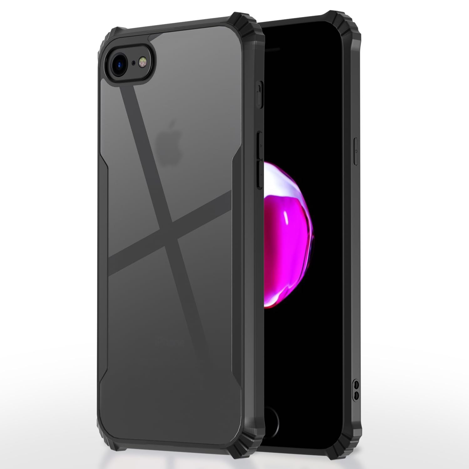 Amazon Basics Back Cover for iPhone 8/ iPhone 7 | Crystal Clear Transparent Back | Ultra Hyrbid | Full Camera Protection | Raised Edge | Bumper Cover (Black)