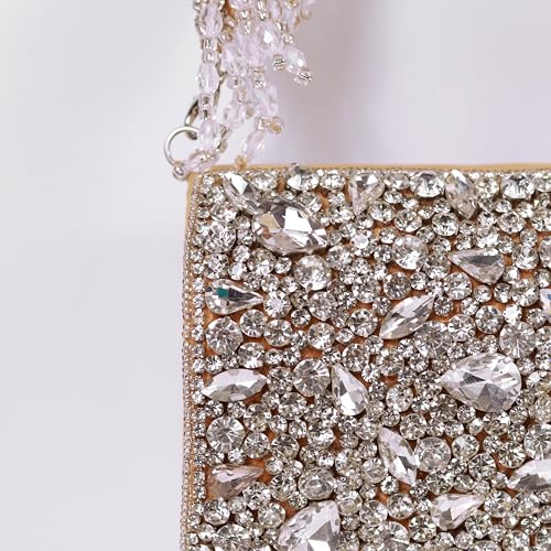 Image of THE TAN CLAN Kavya Beige Flap Over Bag Clutch Purses Luxury Evening Handbags with Handle