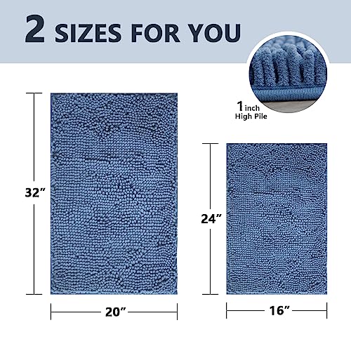 Image of BOANKODU Bathroom Rugs Sets 2 Piece, Extra Soft Chenille Bath Mat Absorbent Bathroom Rug, Bathroom Mat with PVC Non-Slip Bottom, Machine Washable Bath Rugs (32x20 Inch + 24x16 Inch, Deep Blue)