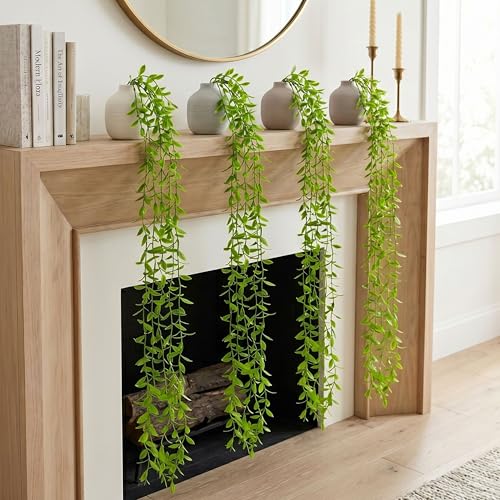 Image of Dekorly 75CM Artificial RainFlow Ivy Hanging Vines (Pack of 4) | Lush Green Cascading Creeper for Home & Balcony Decor(4, Green Tail Vines)