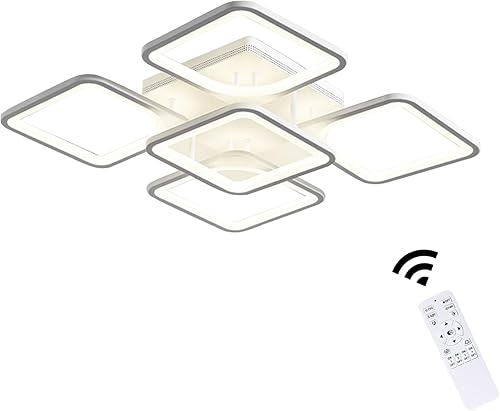 Jaycomey Lámpara de techo LED moderna regulable, 23.6 pulgadas, montaje empotrado, con control remoto, lámpara de techo acrílica de 5 cuadrados para disponible en Yaxa Peru