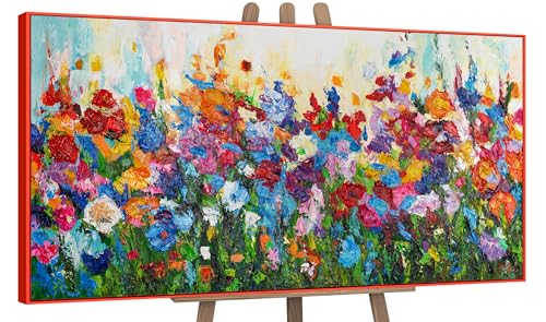 YS Art Abstrait Peinture acrylique sur toile Couleurs florales Peinte à la main Tableau mural pour salon moderne Décoration d'intérieur Image Fleurs Saule...