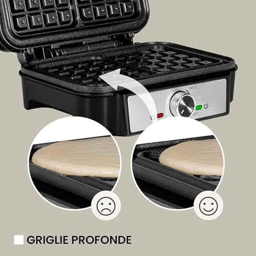 ZEEGMA GOFREE CHEF Macchina per Waffel Potenza Elevata 1200 W Per Waffel belgi, Doppio Rivestimento Antiaderente, Regolazione Temperatura, Spia Pronto all'Uso, Waffel Spessi Piastre profonde - immagine 5